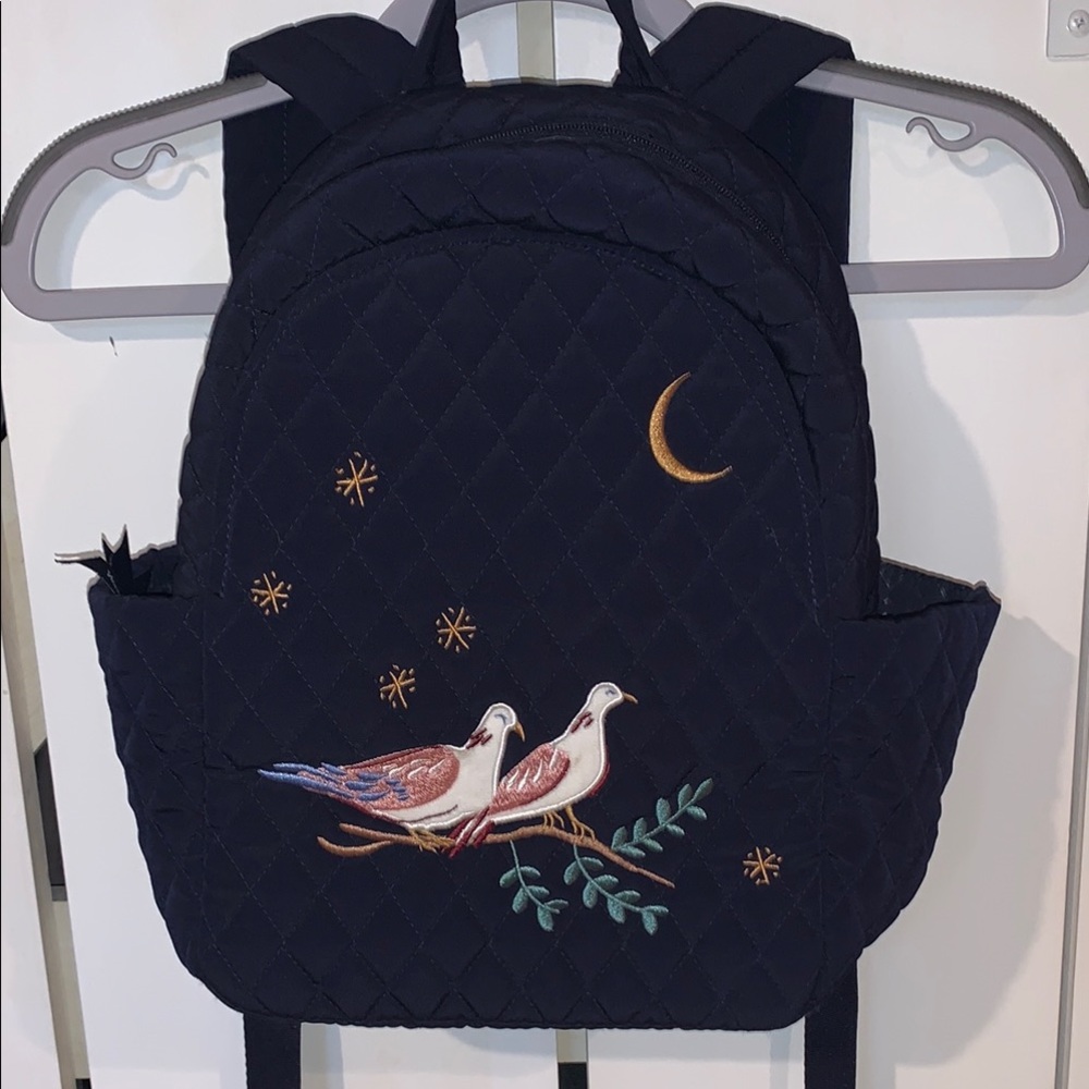 Vera Bradley Navy Quilted Backpack with Bird Embroidery
